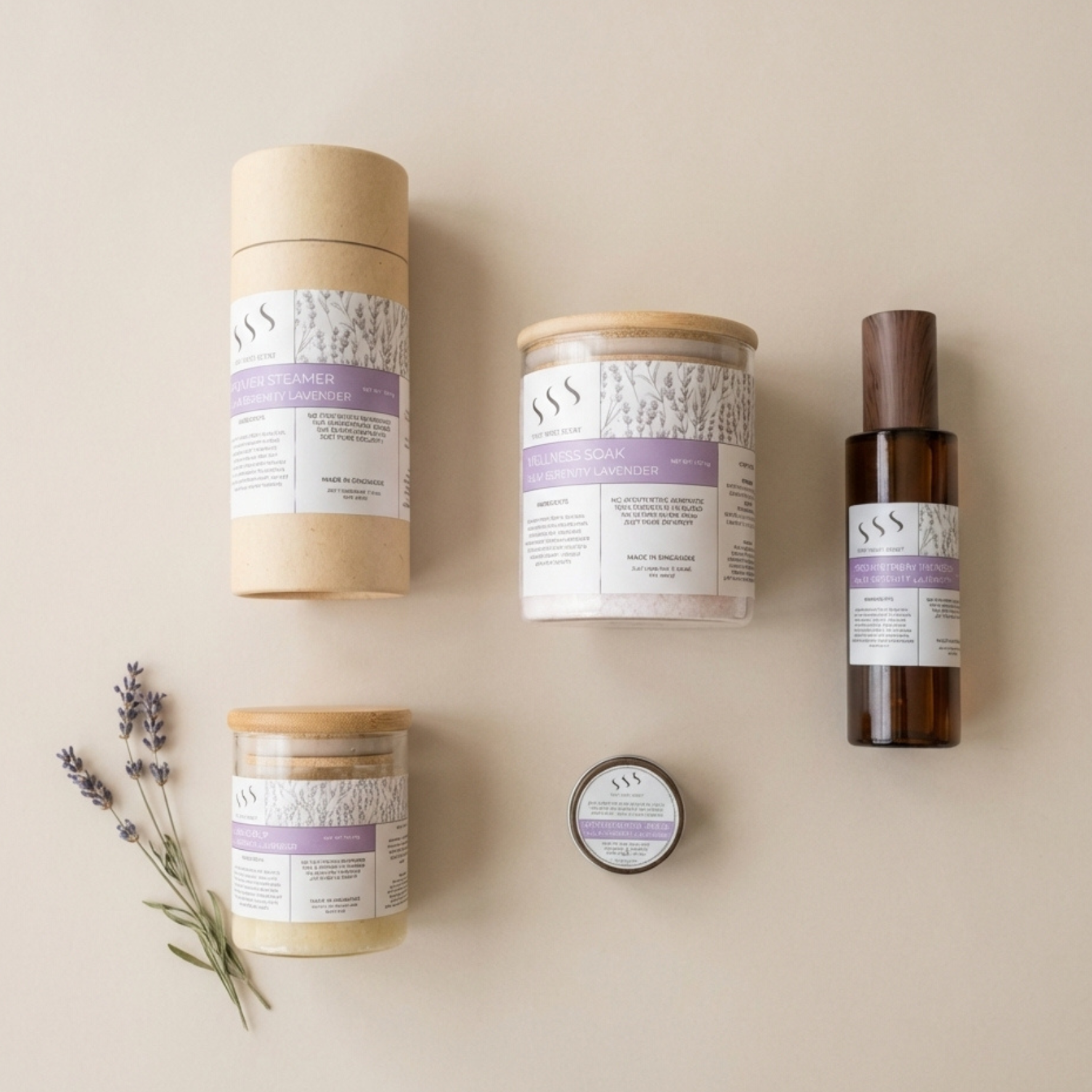 Lavender aromatherapy ritual set with wellness products for calm routines