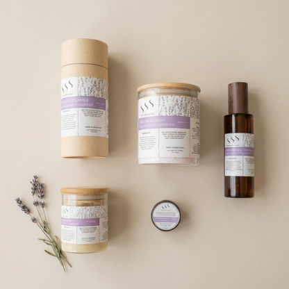 Lavender aromatherapy ritual set with wellness products for calm routines