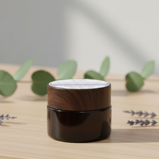 Lavender aromatherapy balm in minimalist jar for calm self care rituals